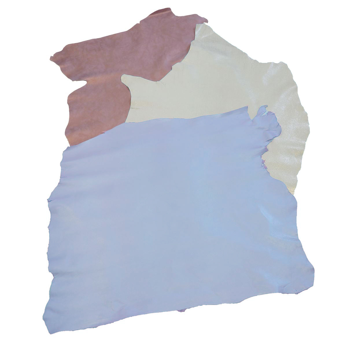 Lot de 3 peaux de cuir d'agneau ou chèvre Fantaisie de Deco Cuir, textures variées pour projets de maroquinerie ou décoration.