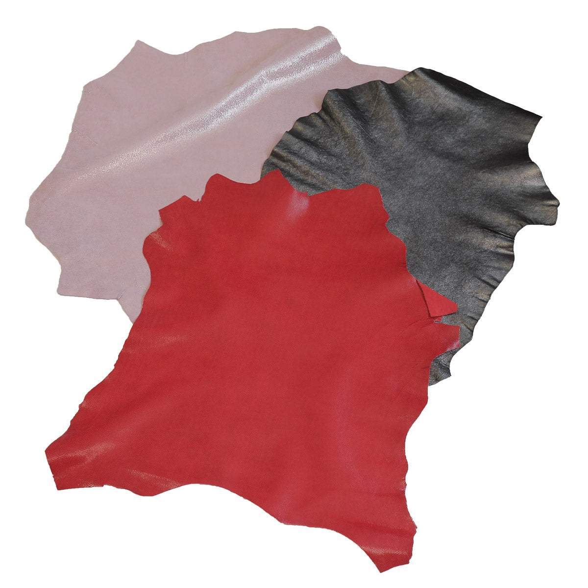 Lot de 3 peaux de cuir d'agneau ou chèvre Deco Cuir, peau de cuir naturelle pour décoration ou artisanat, modèle FANTAISIE.