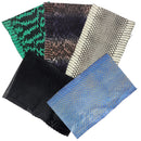 Lot de 5 morceaux de cuir de serpent Élaphe variés, 20 cm, pour créations artisanales, en couleurs diverses.