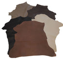 Lot de 5 peaux de cuir de chèvre pleine fleur Deco Cuir aux couleurs automne, visibles en teintes chaudes et naturelles.