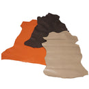 Trois peaux de cuir de chèvre pleine fleur Deco Cuir, couleurs automne, texture naturelle et riche, lot surprise pour projets créatifs