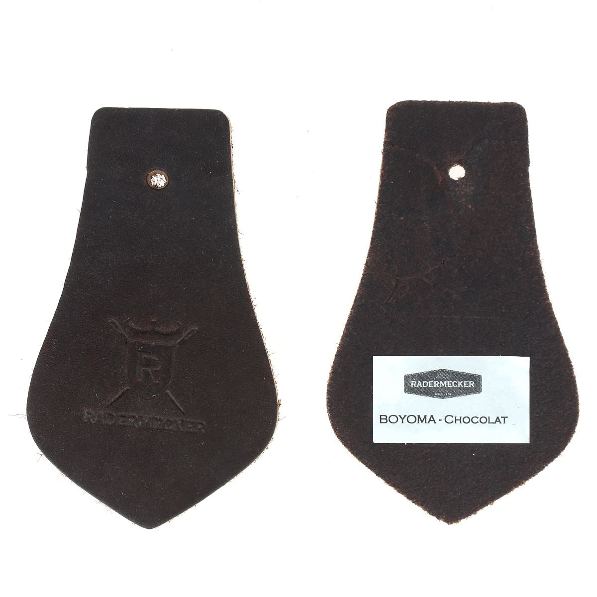 Échantillon de cuir pré-étiré Boyoma Radermecker, texture fine et souple, couleur naturelle, utilisé pour la maroquinerie.