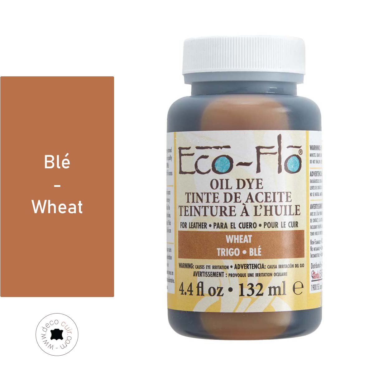 Teinture à l'huile pour cuir Eco-Flo Oil Dye Tandy Leather, couleur blé, flacon de 132 ml, pour teindre le cuir.