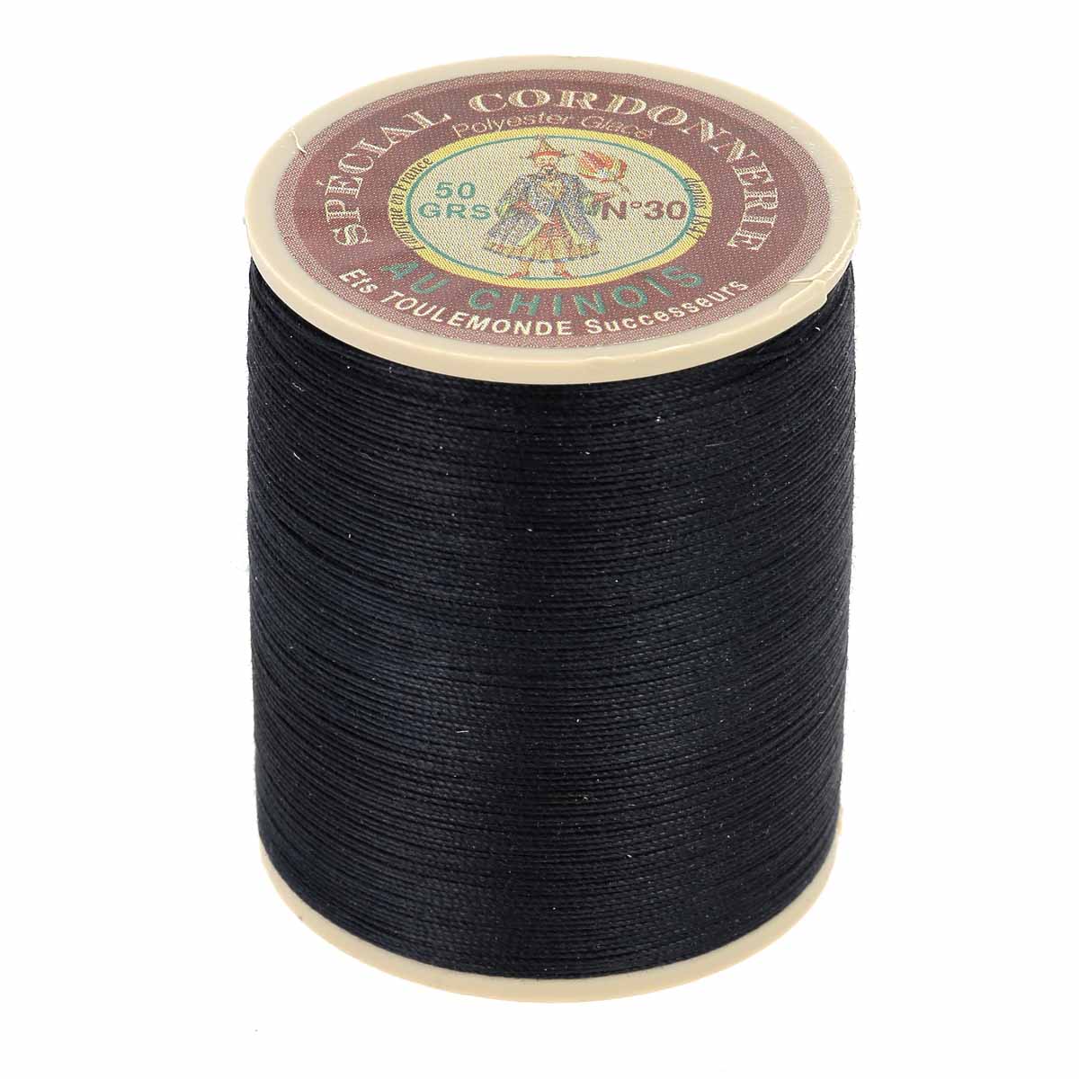 Bobine de 750m de fil cordonnet 100% polyester "AU CHINOIS" en anthracite, idéal pour mercerie et couture.