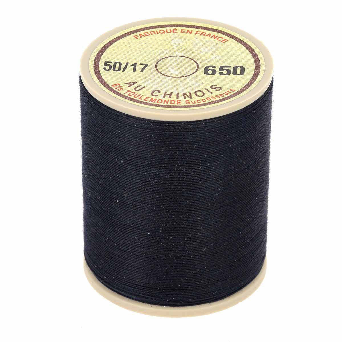 Bobine de 750m de fil cordonnet 100% polyester de la marque Fil au Chinois, bleu marine, 0,63mm, pour mercerie.