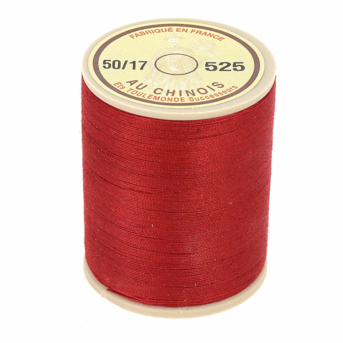 Bobine de 750m de fil cordonnet en polyester rouge de la marque Fil au Chinois, 0,63mm, pour mercerie et couture.