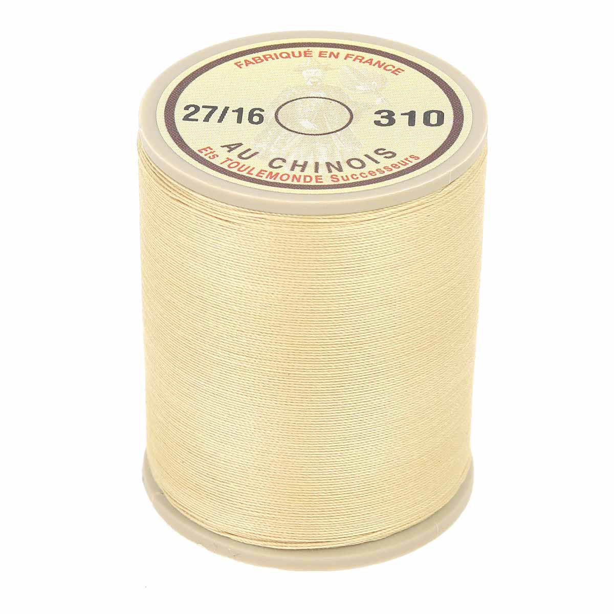 Bobine de 750m de fil cordonnet 100% polyester "AU CHINOIS" crème, mercerie, longueur de 750 mètres, diamètre 0,63mm