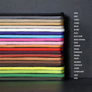 Nuancier de 6 finitions de tranche Deco Cuir dans des couleurs automne, idéal pour les teintures et peintures de cuir.