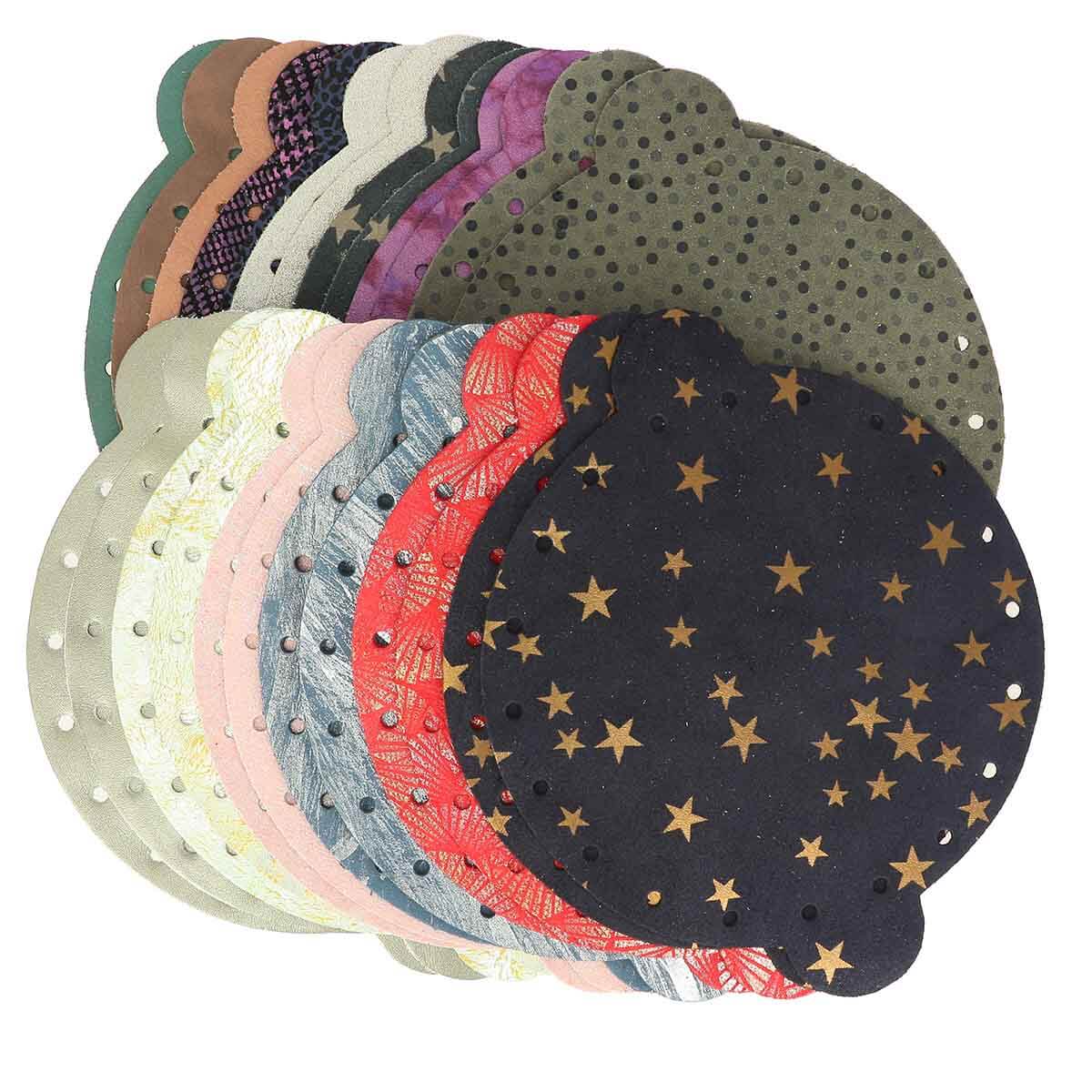 Découpes de cuir pour bourse FANTAISIE de Deco Cuir, lot de 25, diamètre 20 cm, décoration en cuir pour accessoires.