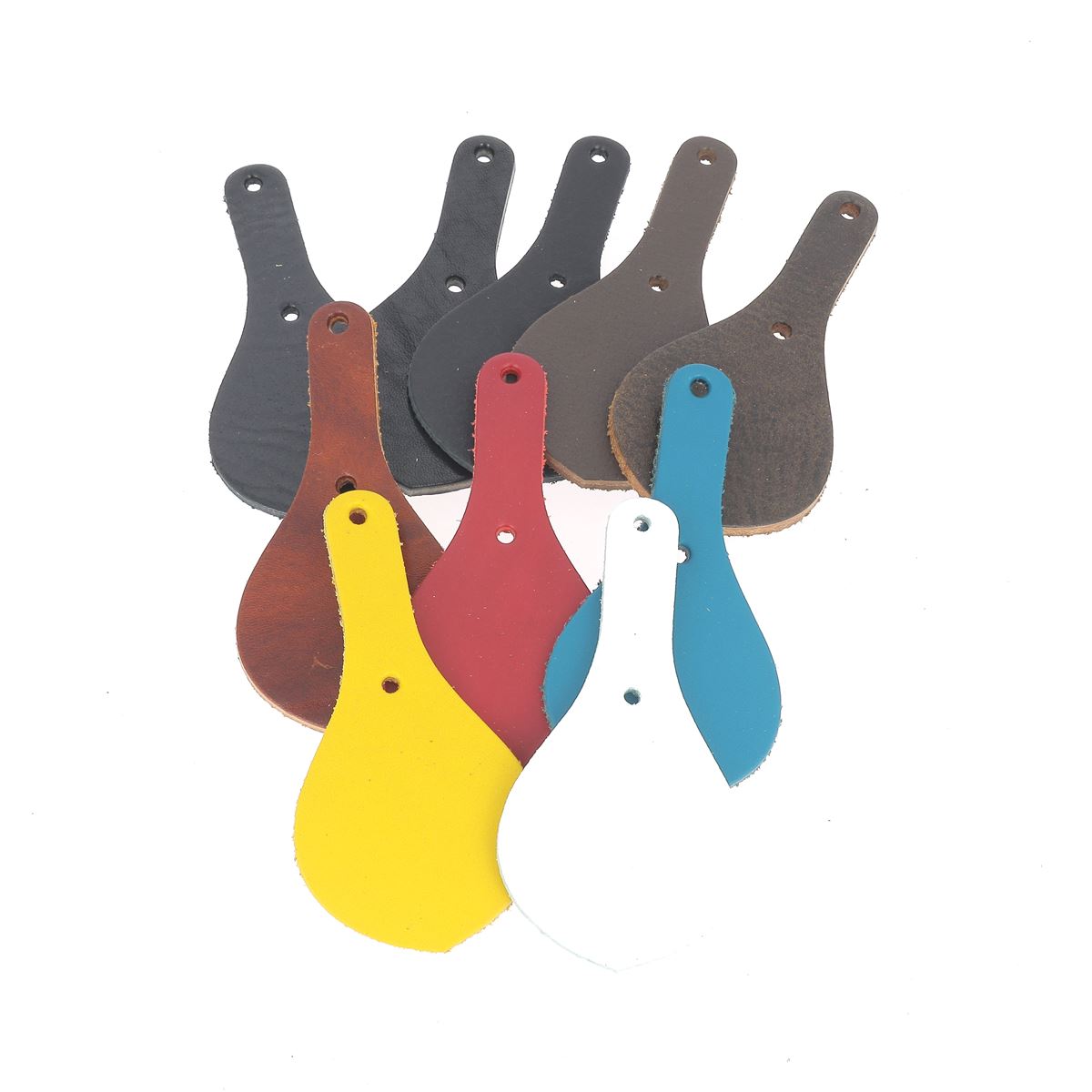 Lot de 10 découpes BLASON en cuir teinté pour porte-clés, à riveter, par Deco Cuir, décorations en cuir tanné végétal.