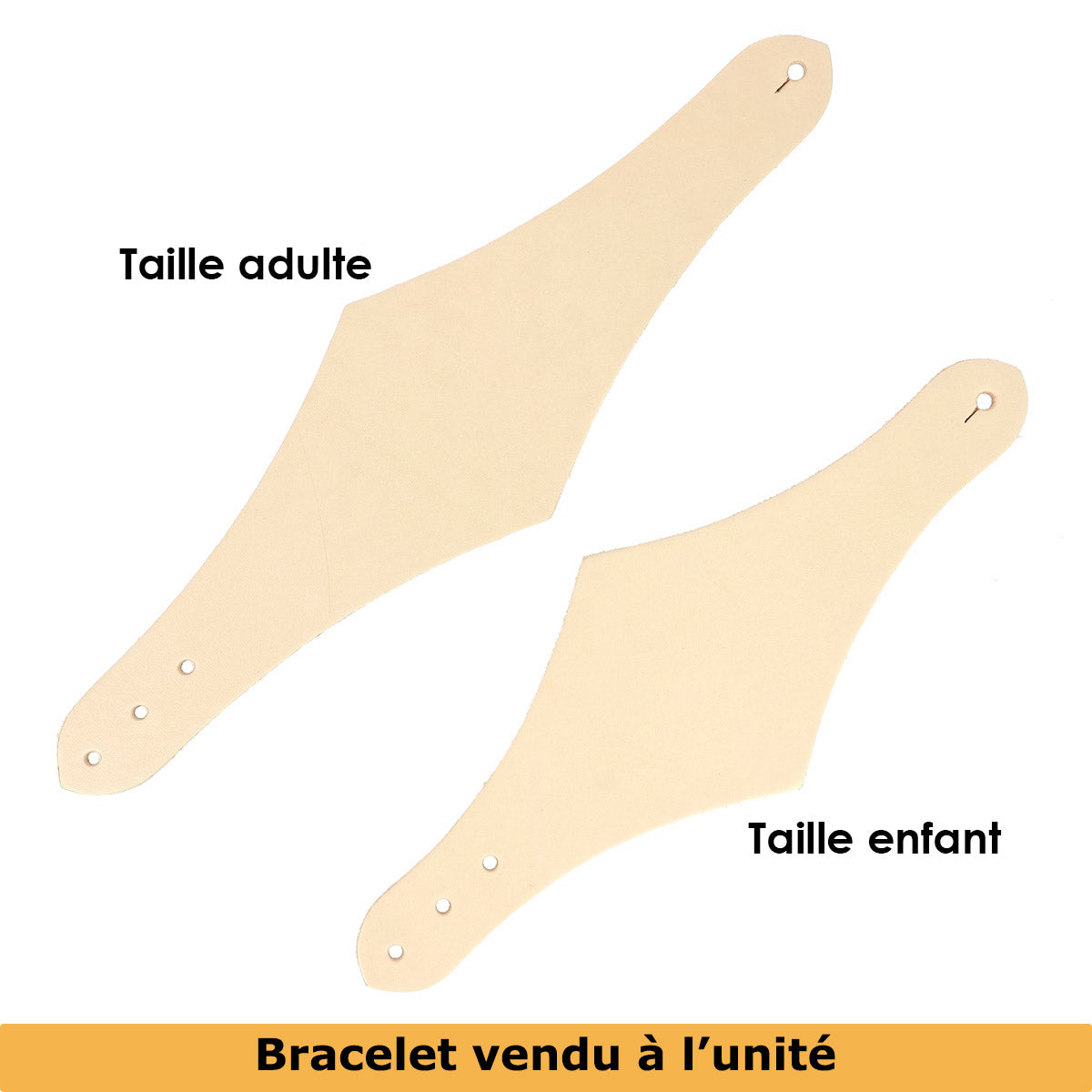 Découpe en cuir naturel pour bracelet enfant avec motif losange, fabriquée par Deco Cuir, pour personnalisation.