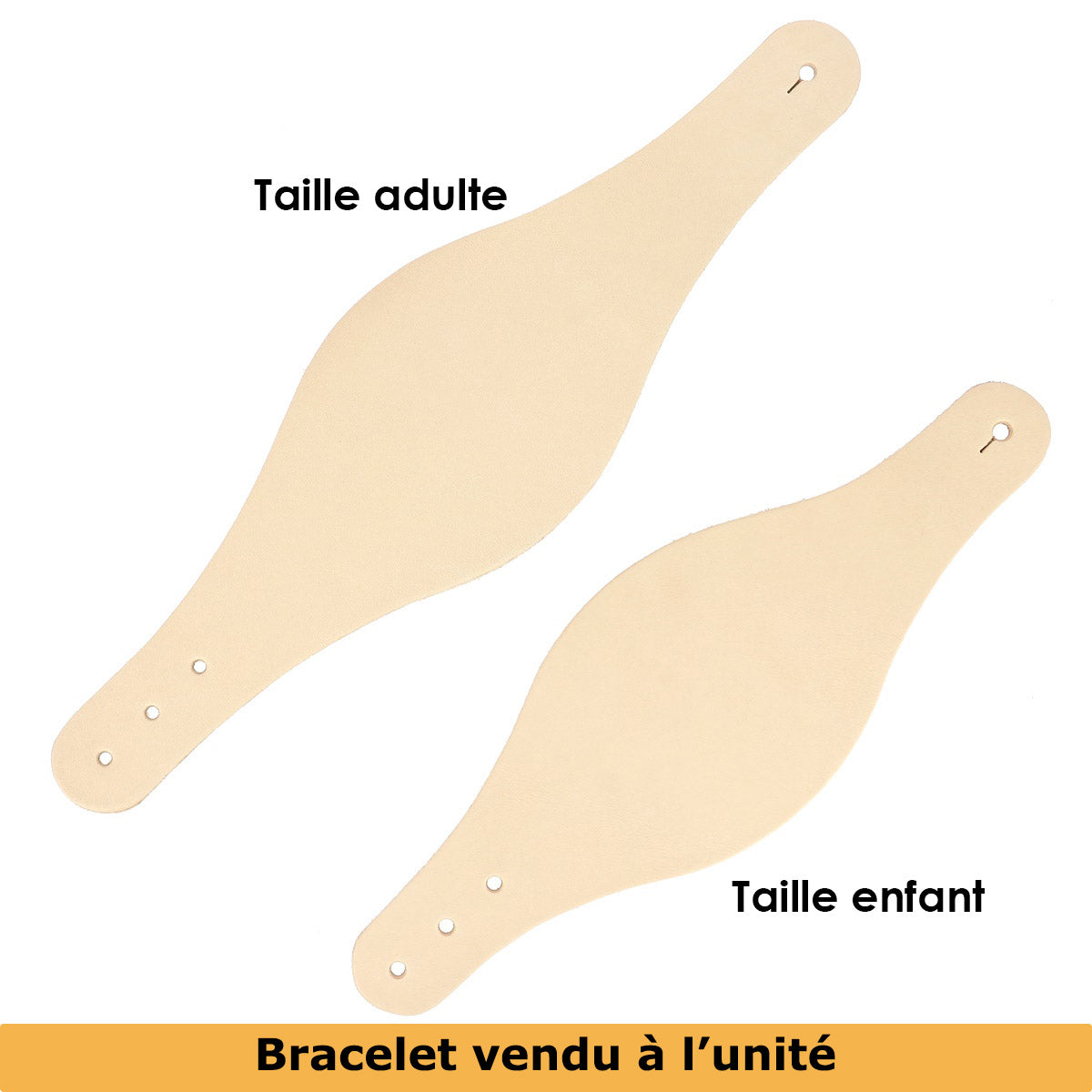 Découpe en cuir naturel pour bracelet enfant, forme ovale, par Deco Cuir, idéale pour personnalisation.