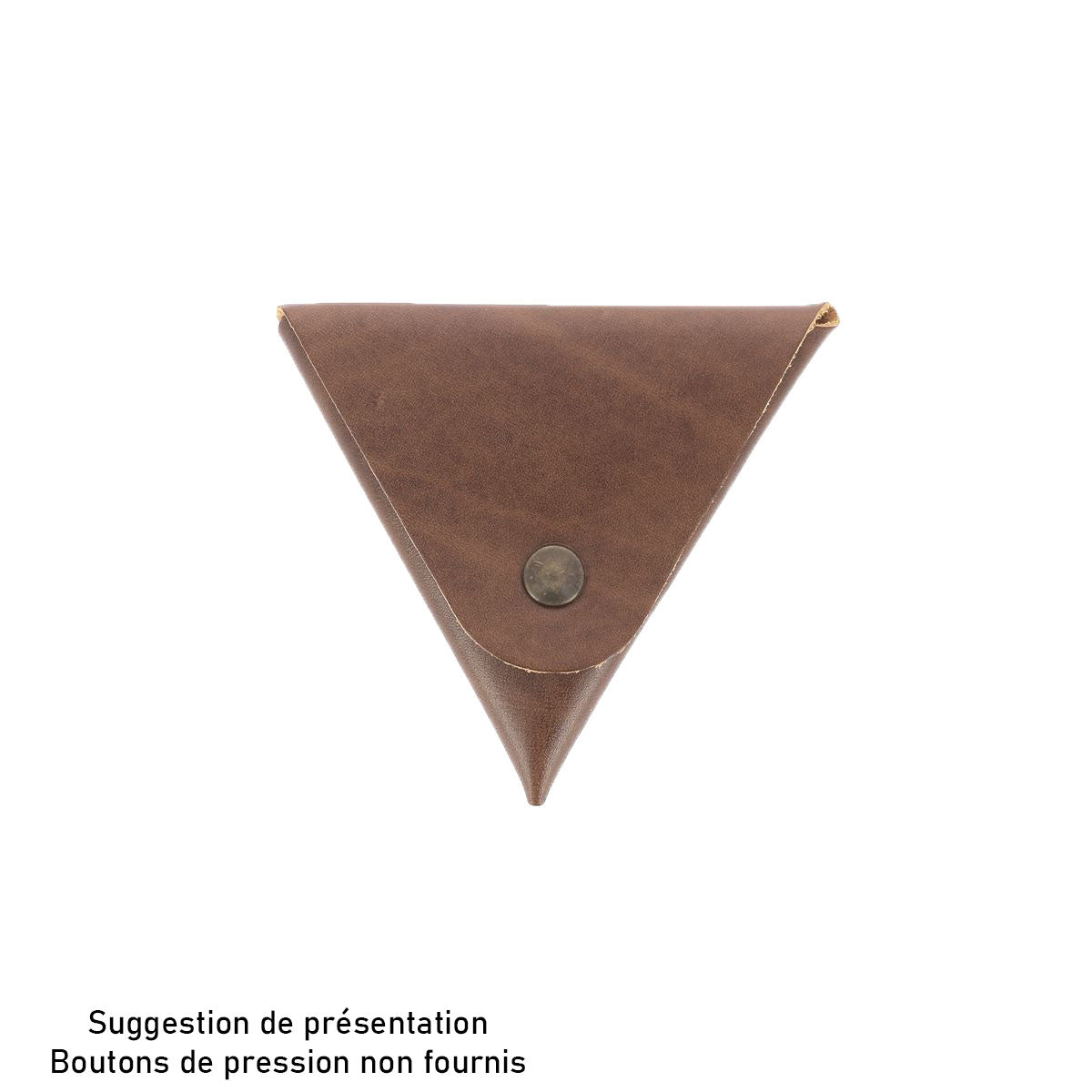 Découpe de cuir Grand porte-monnaie triangle en cuir sauvage couleur noisette par Deco Cuir, montrant la texture et la finition du cuir.