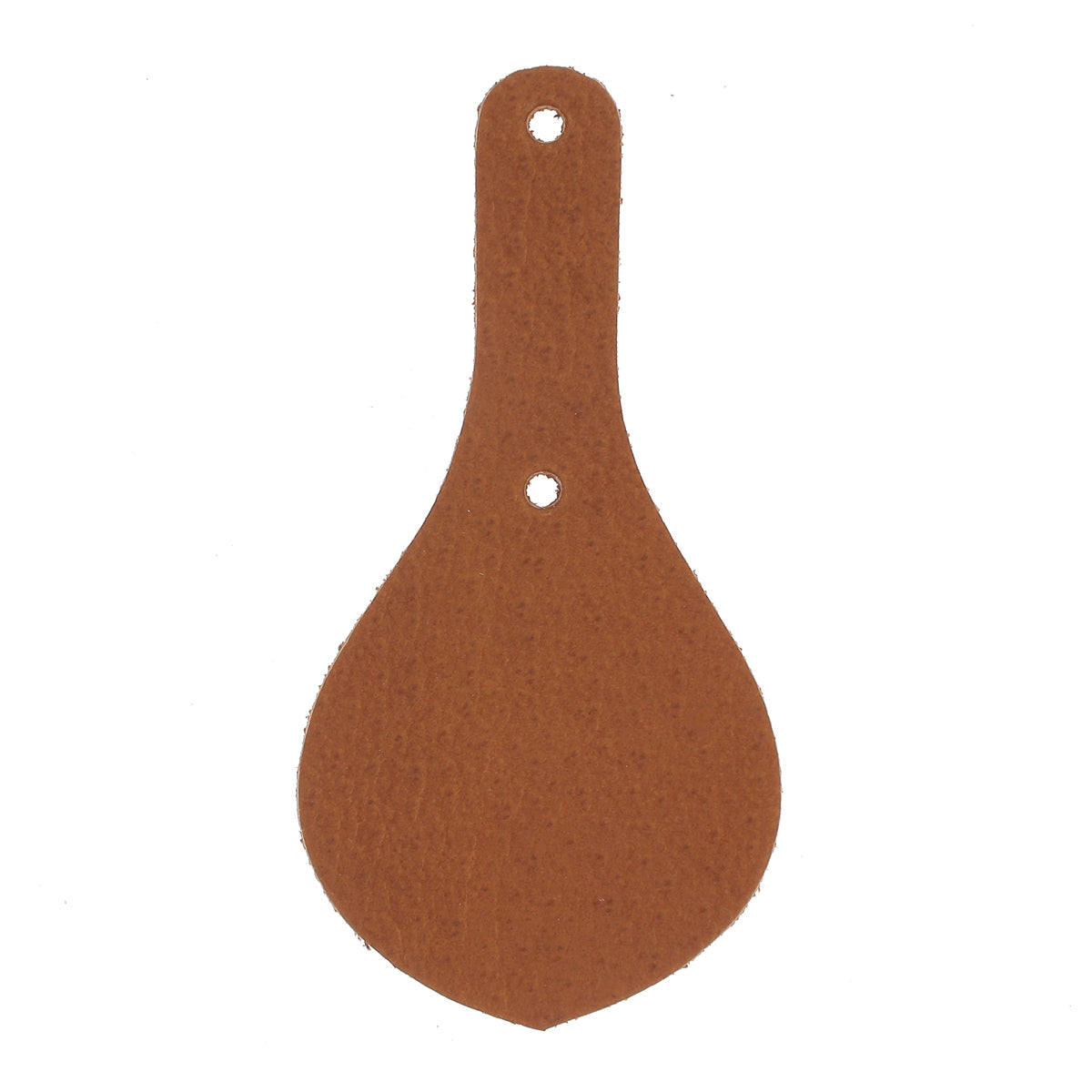 Découpe de cuir blason pour porte-clés en cuir teinté, fabriquée par Deco Cuir, avec rivets visibles pour fixation.