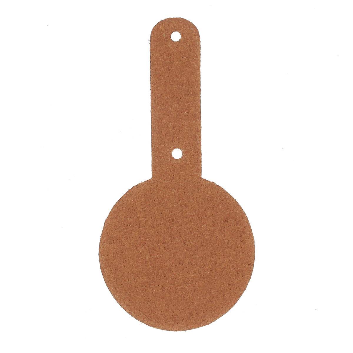 Découpe de médaille en cuir teinté pour porte-clés, fabriquée par Deco Cuir, avec rivets pour une finition durable.