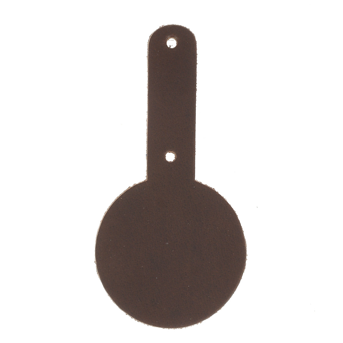 Découpe Médaille pour porte-clés en cuir teinté, réalisée par Deco Cuir, avec rivets pour fixation solide.