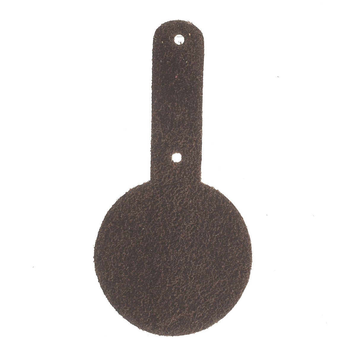 Découpe médaille en cuir teinté pour porte-clés, réalisée par Deco Cuir, avec rivets pour fixation.