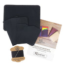 Porte-cartes double en cuir noir de KitenCuir avec fil noir, idéal pour créations DIY, visible avec ses compartiments élégants.