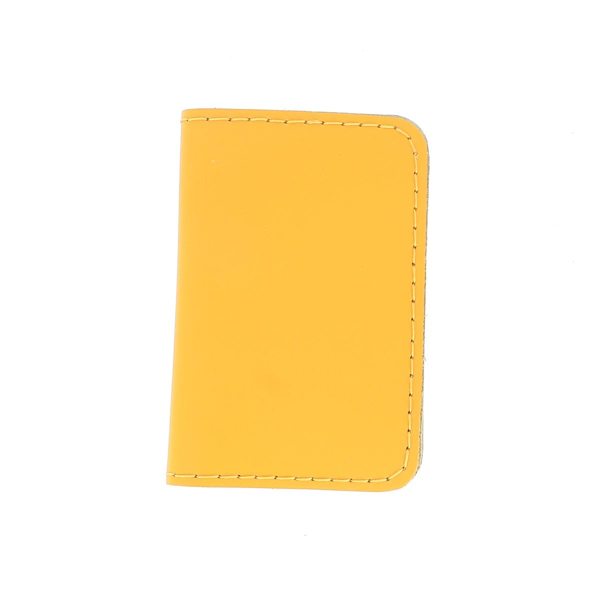 Porte-cartes double KitenCuir jaune en cuir, kit DIY avec fils jaunes, montage facile pour création artisanale.