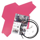 Découpe pour pochette enveloppe en cuir rose framboise avec lanière noire, kit DIY pour créations en cuir, par Deco Cuir.