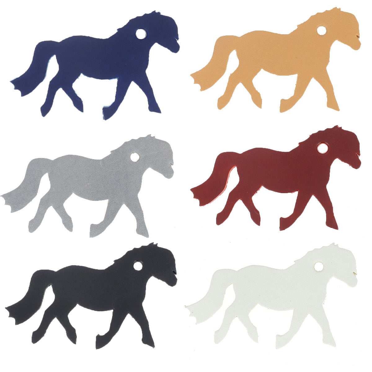 Découpe de cuir PONEY pour porte-clés en cuir, conçue par Deco Cuir, montrant la forme détaillée du motif.