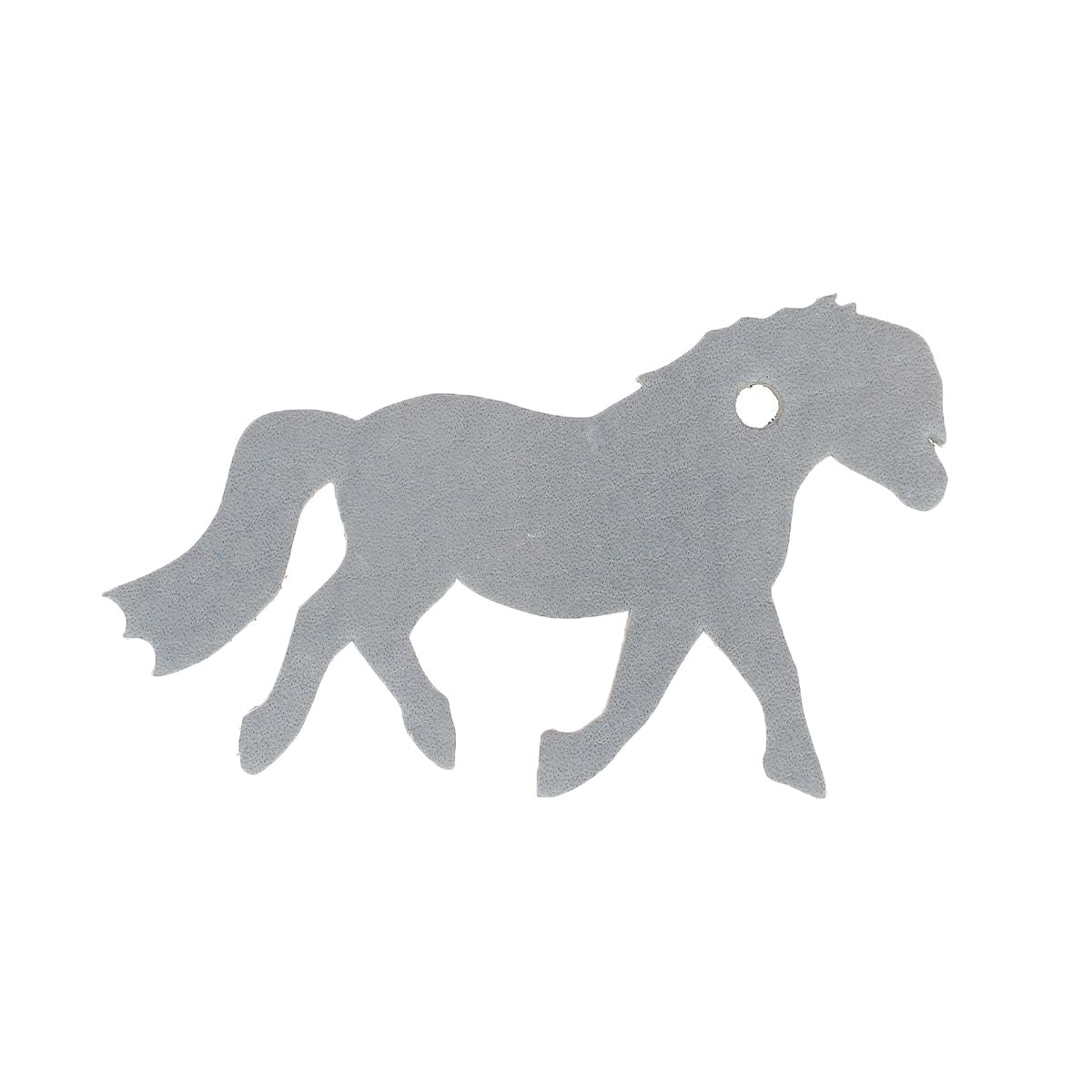 Découpe PONEY pour porte-clés en cuir gris, pièce de décoration en cuir de la marque Deco Cuir, illustrée sur une surface claire.