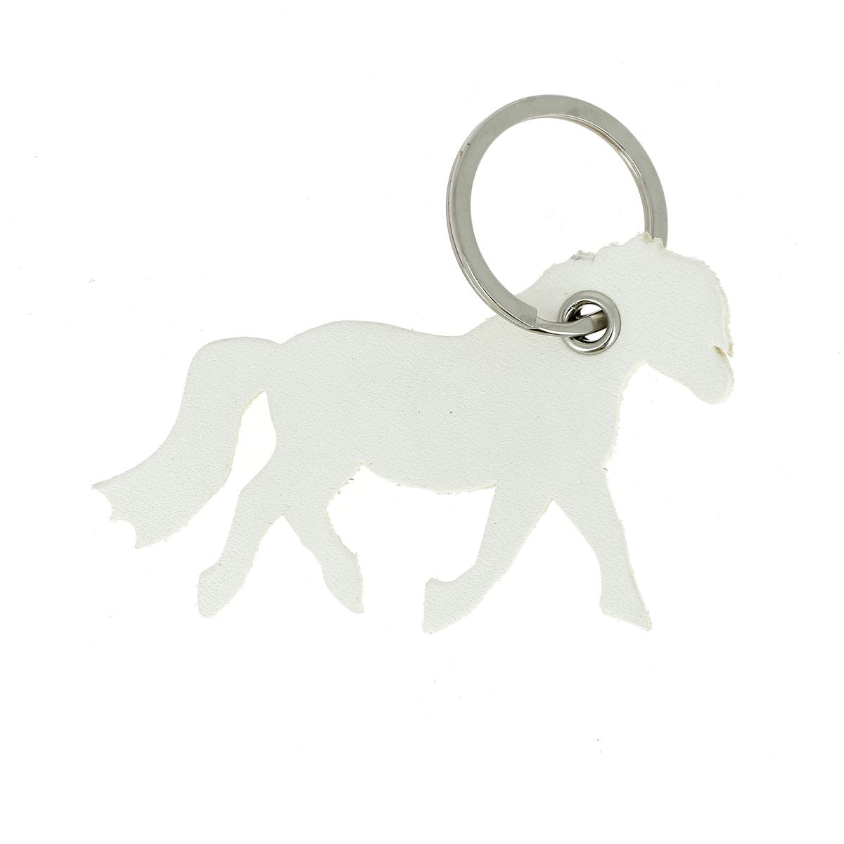Découpe de cuir en forme de poney pour porte-clés, fabriquée par Deco Cuir, sur fond blanc.