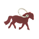 Découpe de cuir PONEY pour porte-clés en cuir rouge carmin, fabriquée par Deco Cuir, illustration de la découpe en cuir.