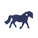 Découpe en cuir de style poney pour porte-clés, fabriquée par Deco Cuir, en cuir bleu avec détails visibles.