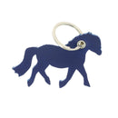 Découpe en cuir de poney pour porte-clés, fabriquée par Deco Cuir, en cuir bleu avec détails précis.