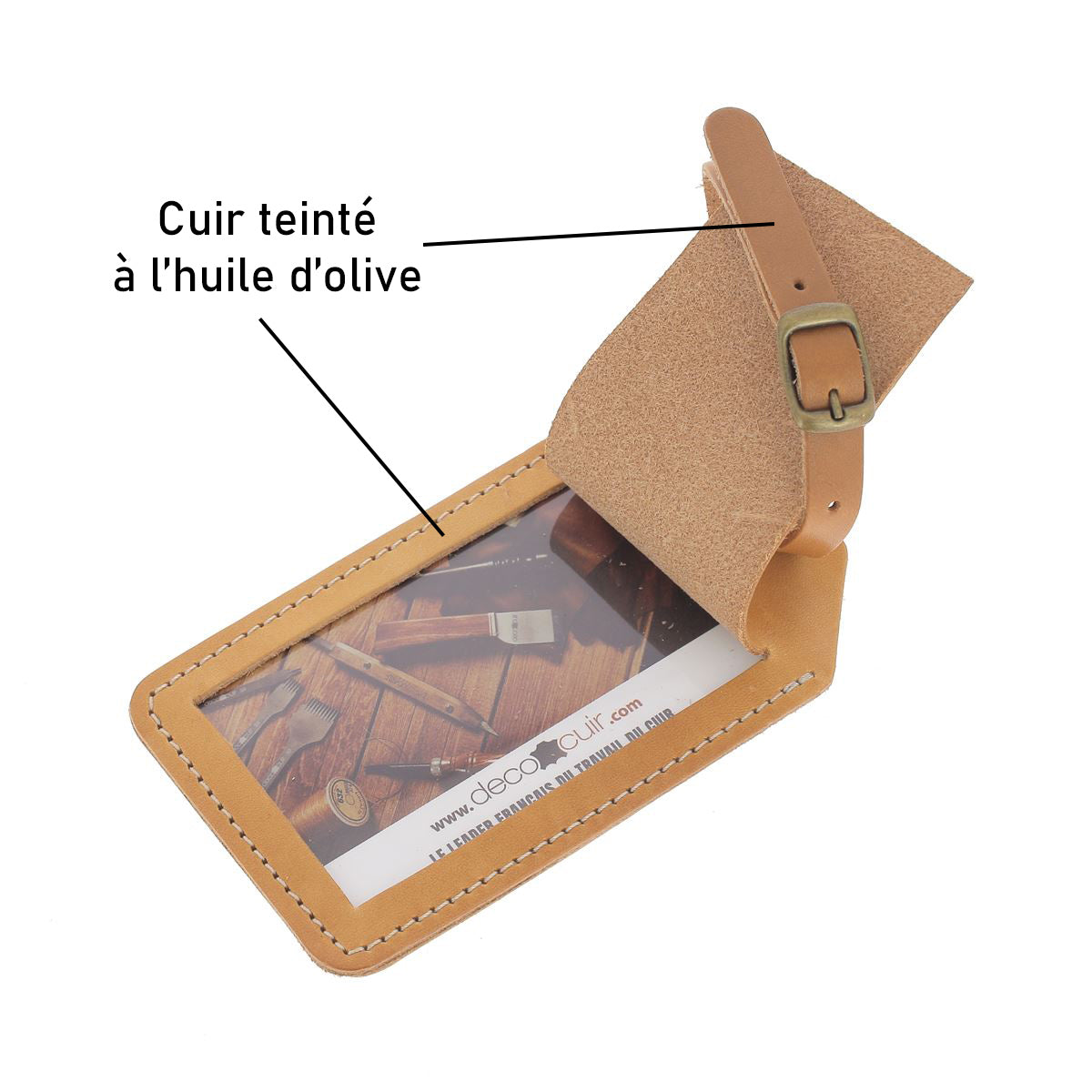Kit DIY Deco Cuir pour porte étiquette de bagage en cuir, avec matériaux pour personnaliser et fabriquer votre porte étiquette.