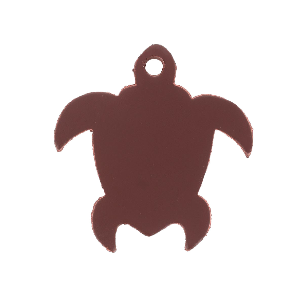 Découpe en cuir en forme de tortue pour porte-clés, fabriquée par Deco Cuir, montrant la texture et la finition du matériau.