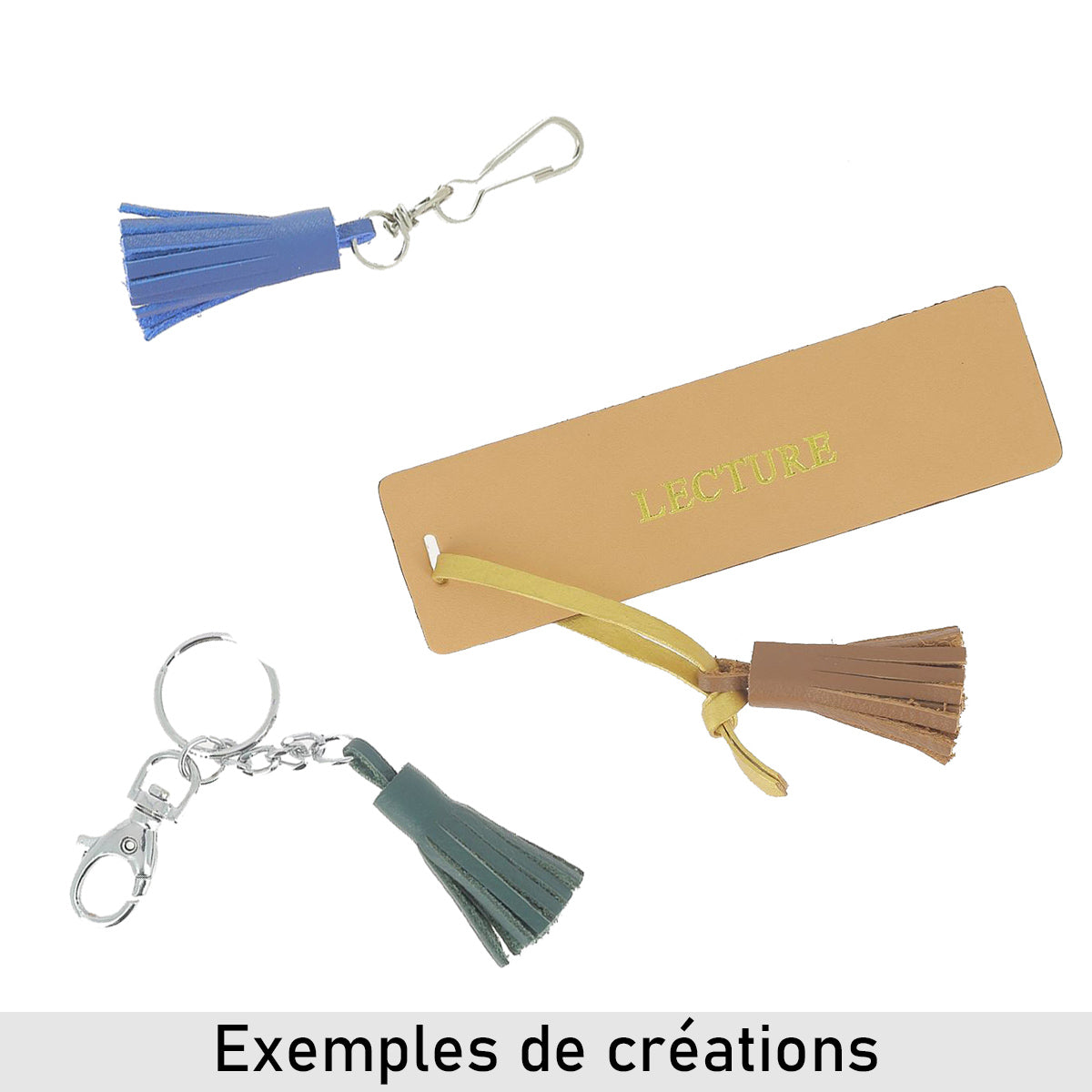 Lot de 10 découpes de cuir POMPONS pour porte-clés en cuir Sweet 2, Deco Cuir, en couleurs diverses, pour création de porte-clés.