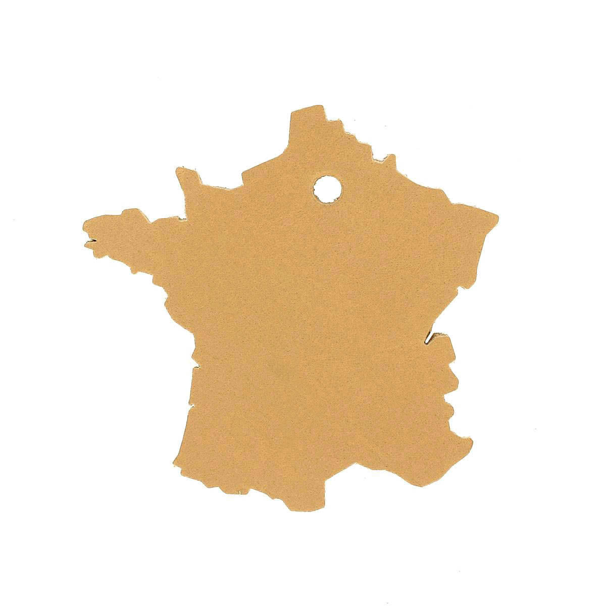 Découpe de cuir en forme de carte de France pour porte-clés, couleur miel, fabriquée par Deco Cuir.