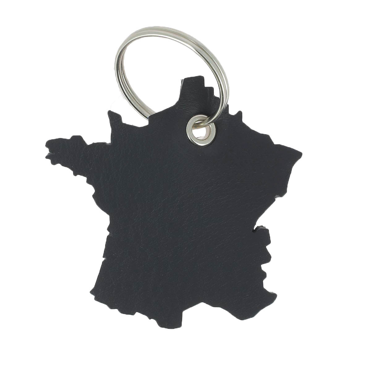 Découpe de cuir en forme de carte de France pour porte-clés, noir, par Deco Cuir. Illustration de la pièce en cuir.