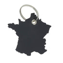 Découpe de cuir en forme de carte de France pour porte-clés, noir, par Deco Cuir. Illustration de la pièce en cuir.