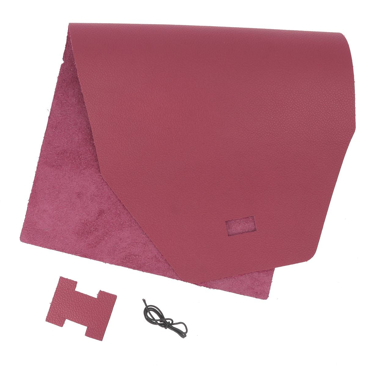 Kit DIY pour protéger carnet en cuir grainé A5 Rose Laurier, créé par Deco Cuir, avec couverture en cuir rose et dimensions 45x22cm.