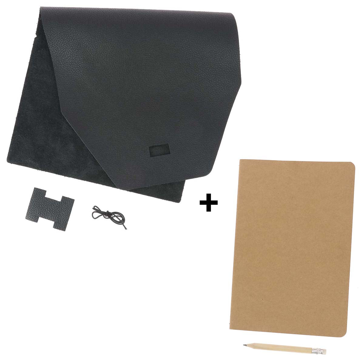 Kit DIY pour protéger un carnet en cuir A5 de la marque Deco Cuir, complet et noir, avec matériaux pour création artisanale.