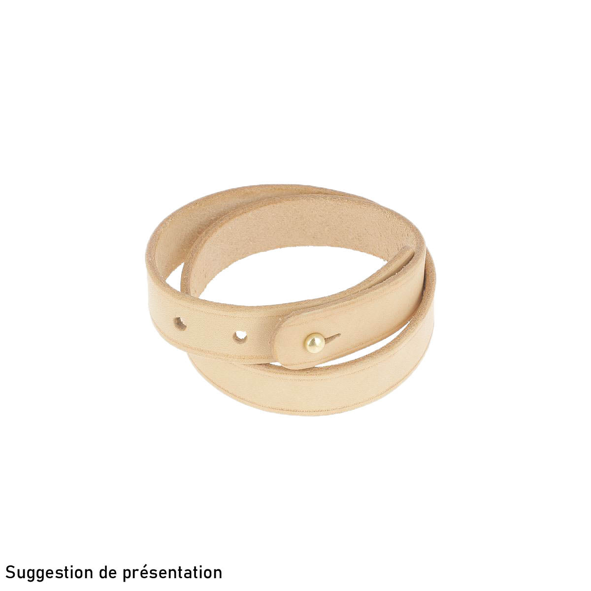 Découpe de cuir naturel pour bracelet double, modèle Deco Cuir, taille adulte 44x1,5 cm, idéale pour personnalisation.