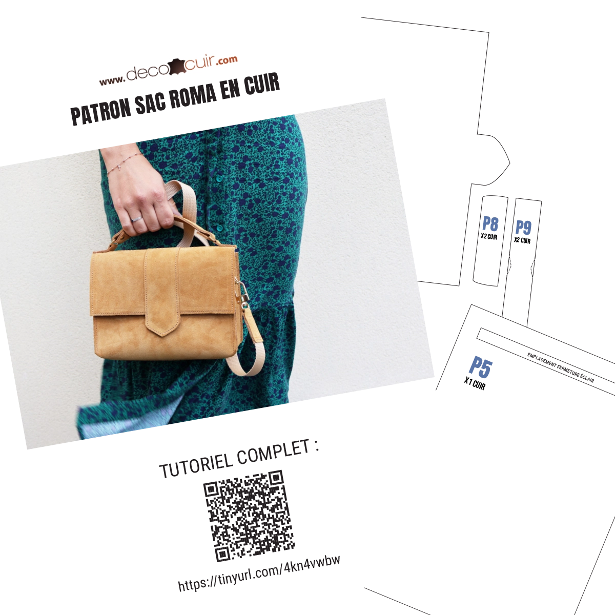 Patron Sac Roma de Deco Cuir, livre de modèles pour créer un sac en cuir avec instructions illustrées.
