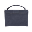 Dos du sac bandoulière Roma fabriqué à partir d'une croûte de cuir velours couleur bleu jean foncé. 