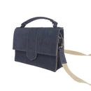 Sac bandoulière Roma en croûte de cuir bleu foncé à fabriquer à partir de notre kit DIY. 