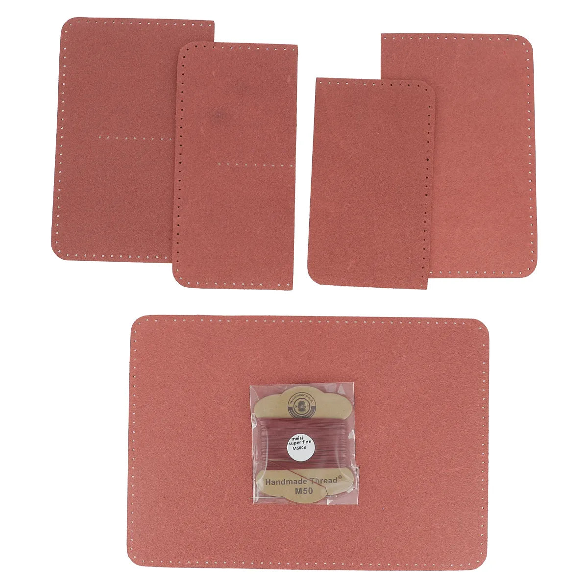 Kit DIY pour porte-passeport en cuir de croupon tannage végétal, couleur carmin, avec intérieur en cuir, de la marque Deco Cuir.