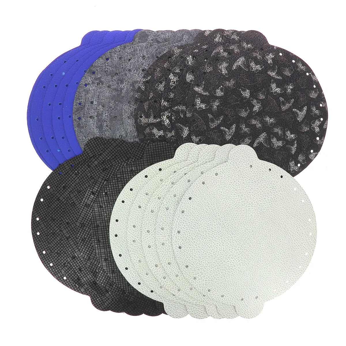 Lot de 25 découpes de bourses diamètre 20 cm en croûte de cuir couleurs fantaisies. 