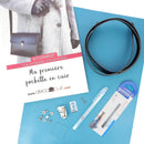 Kit DIY complet avec tuto, patron, cuir et accessoires pour concevoir sa pochette en cuir bleu turquoise