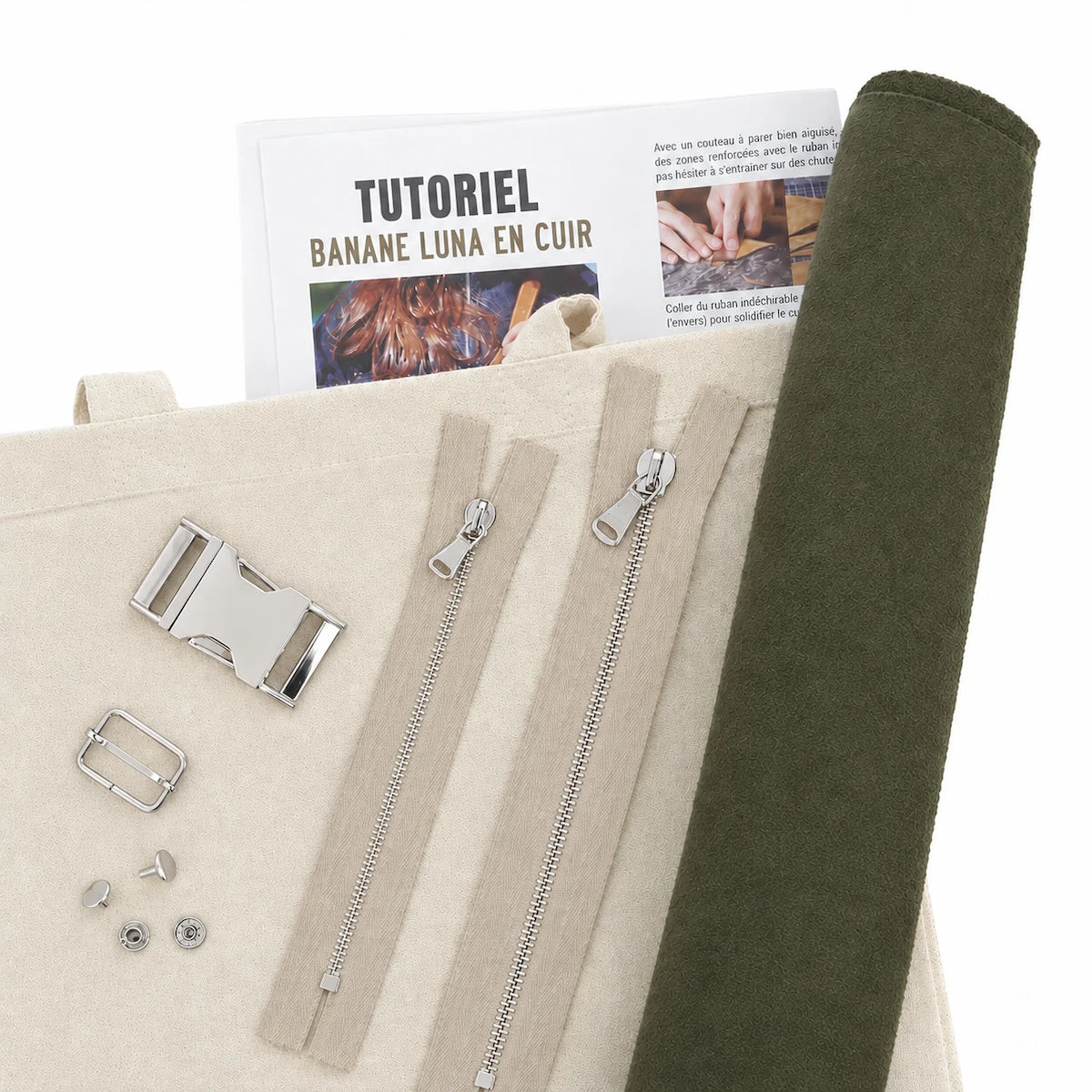 Kit DIY couture sac bandoulière en croûte de cuir vert kaki