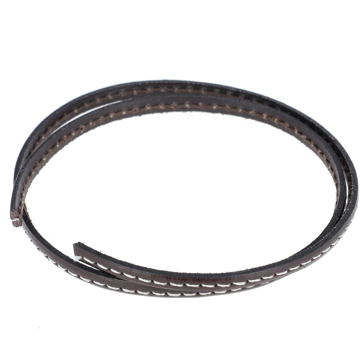 Lacet en cuir plat de 5 mm en chocolat couture écru avec tranches noires, longueur de 10 cm, pour chaussures élégantes.