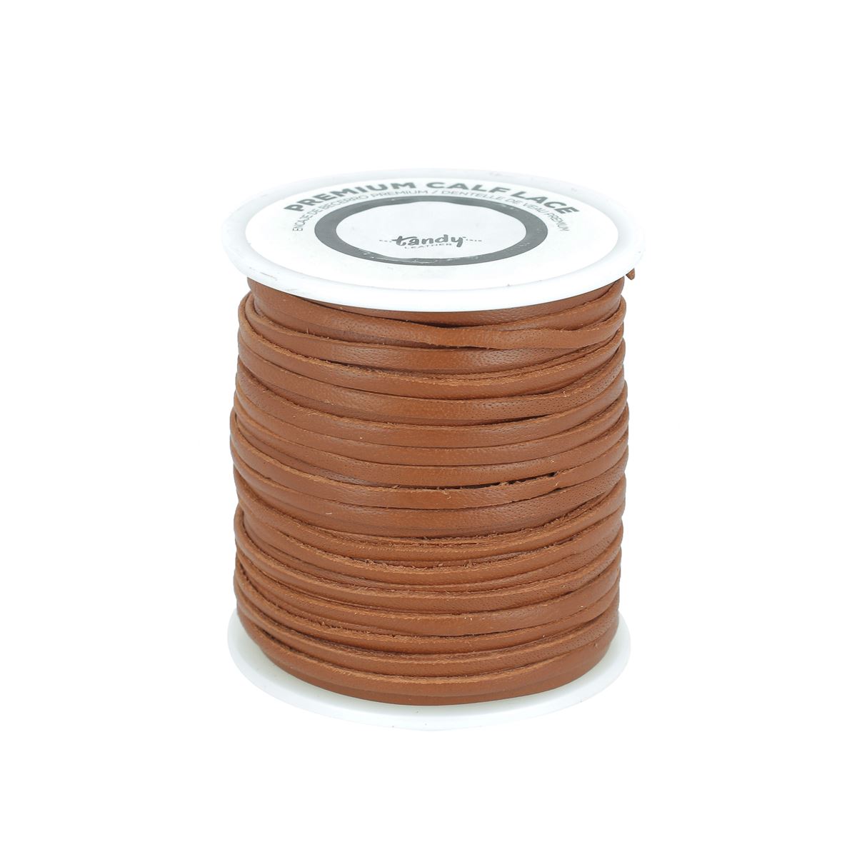 Lacet en cuir premium plat Tandy Leather, largeur 2mm, long de 22m, couleur fauve, pour chaussures ou accessoires.