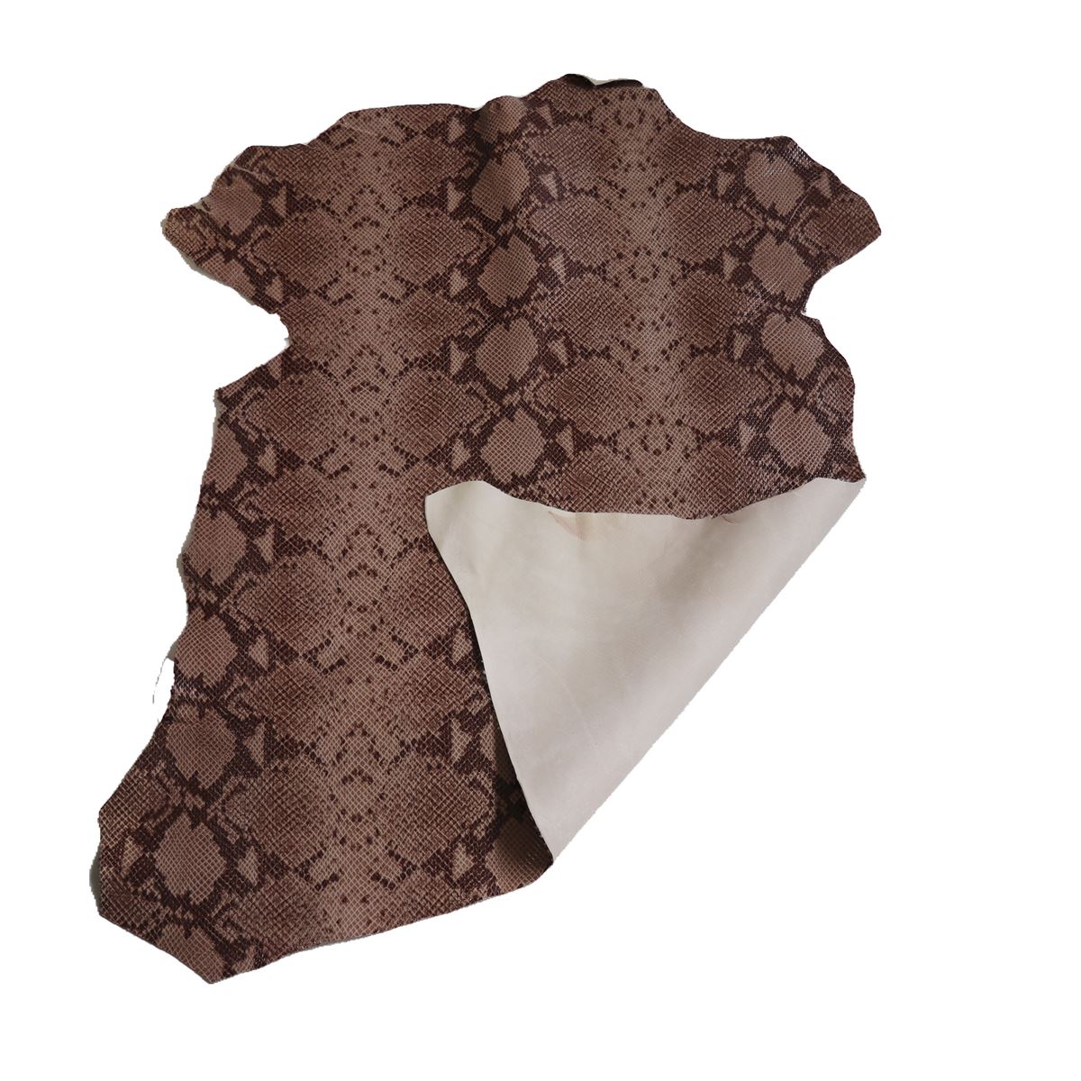 Peau de cuir de chèvre velours imitation reptile marron, texture douce et élégante, pour projets de maroquinerie ou décoration.
