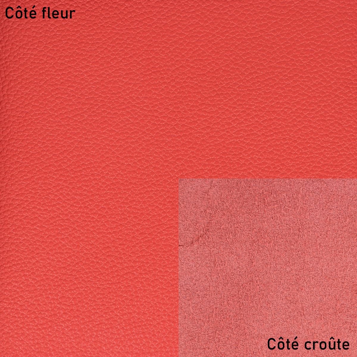 Peau de cuir de vachette grainé rouge, texture visible, pour confection ou maroquinerie, de marque Autres.